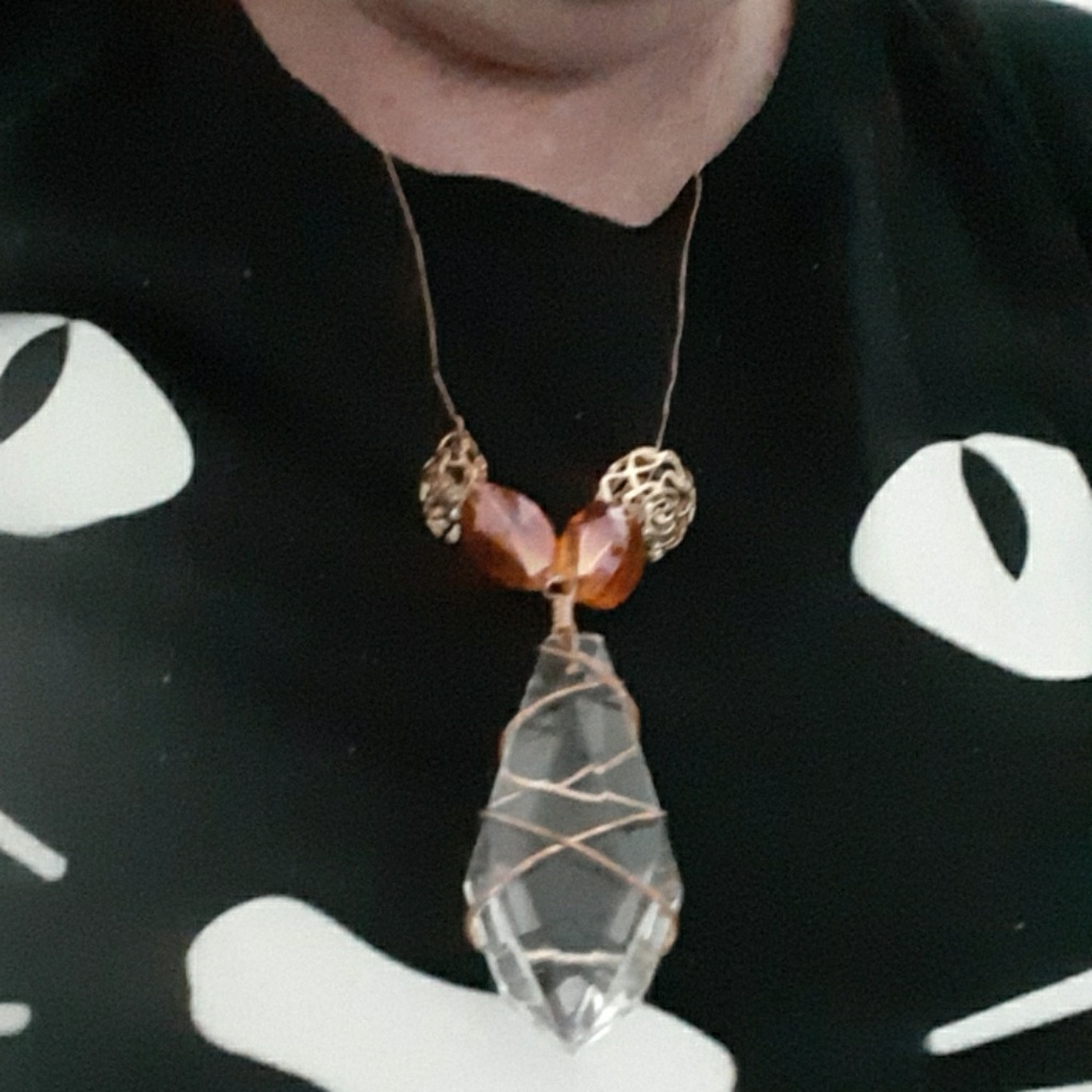 Large crystal with topaz & gold accents necklace